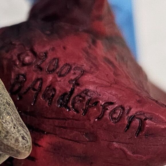 Vintage Bert Anderson Christmas Cardinal Bird Ornament 2002 Dangle Jute Folk Art - Picture 5 of 14